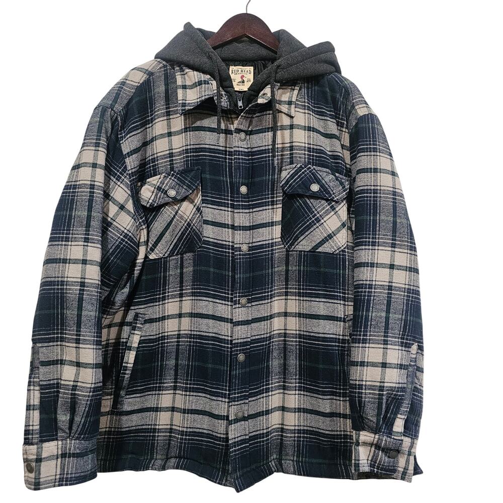 Red Head Flannel Jacket Hoodie Paid Quilted Lined Workwear Coat 3XL